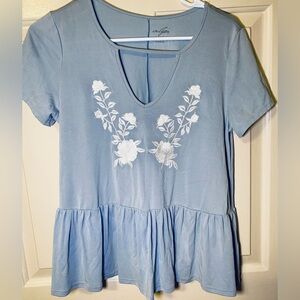 Alya Lilac Floral Embroidered Cutout V Necn Peplum Blouse Top M, See Pics‎